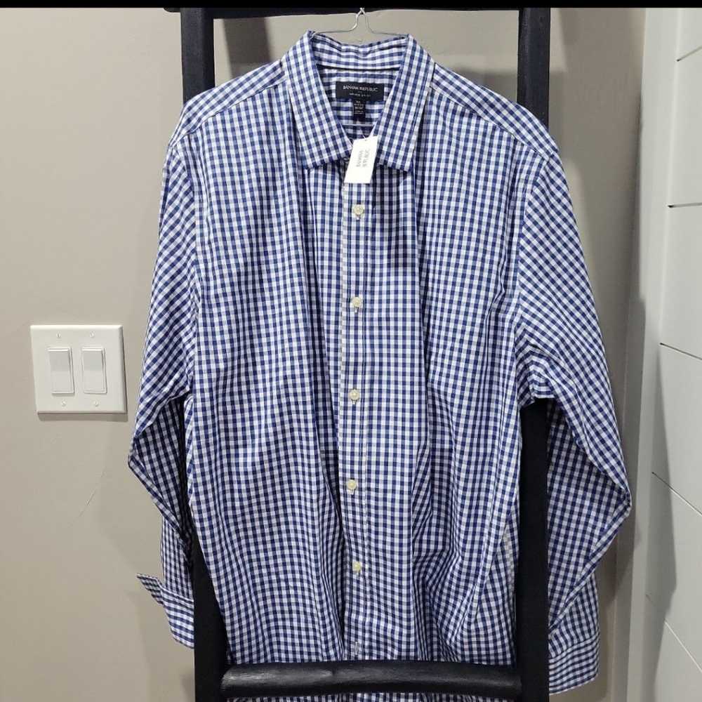 Banana Republic Blue Gingham Shirt XL